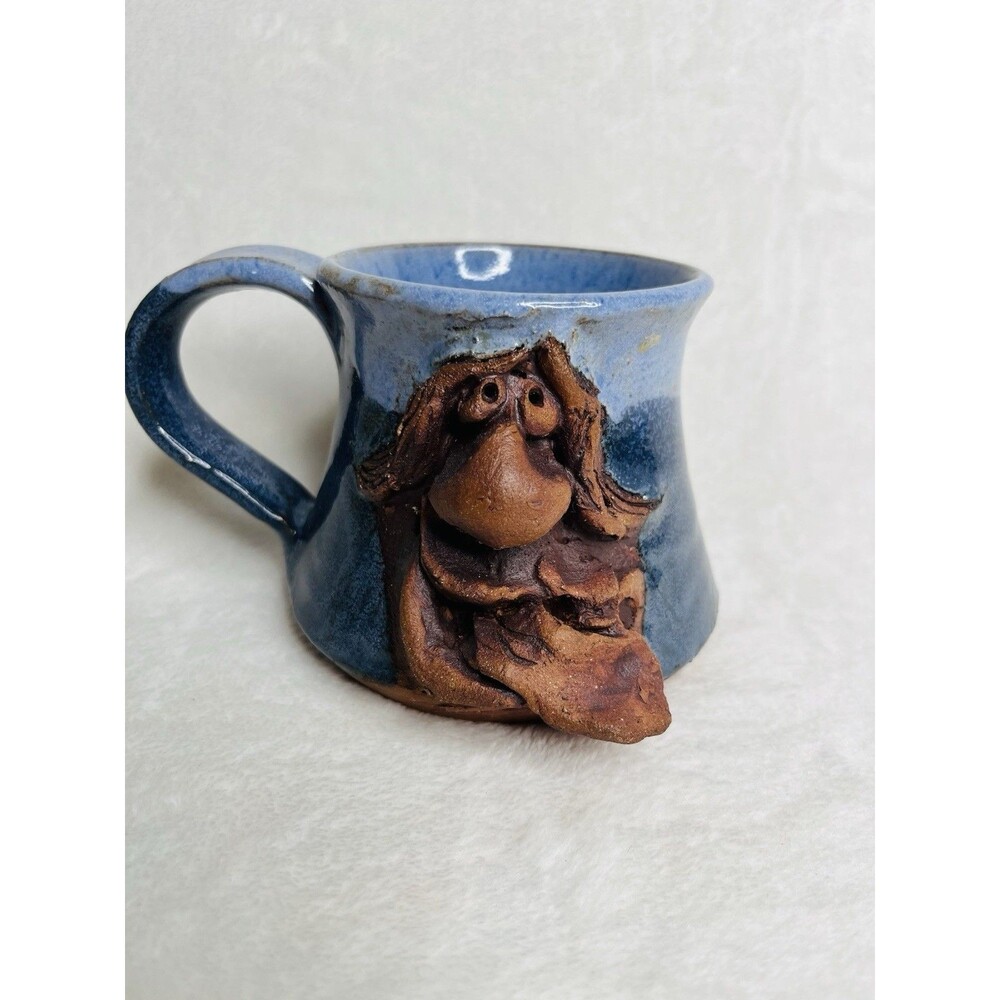 Pottery Face Mug HANDMADE STONEWARE POTTERY Tongue Out  SIGNED ON BOTTOM Unique